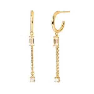 Aretes Largos De Plata 925 Oro 18k Cadena Zirconias Mujer