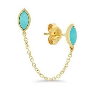 Arete De Plata 925 Oro 18k Cadena y Zirconias Color Turquesa