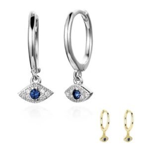 Aretes de Plata 925 Zirconias Azul Arracadas