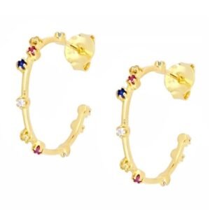 Aretes De Plata 925 Oro 18k Zirconias De Colores Arracadas