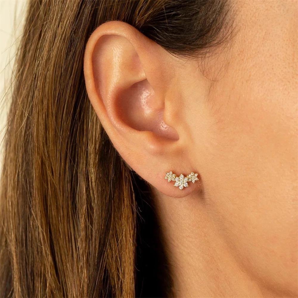 Aretes De Plata 925 Tres Flores Zirconias Mujer Regalo - Image 2