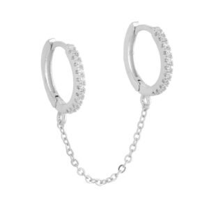 Arete De Plata 925 Con Cadena Doble Y Zirconias Piercing