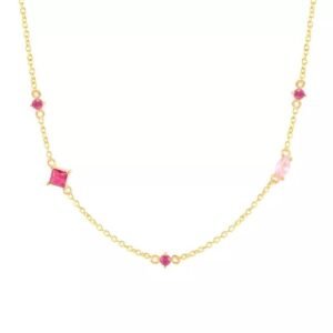 Collar De Plata 925 Oro 18k Desigual Zirconias Rosa Mujer