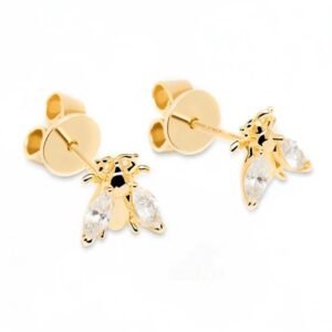 Aretes De Plata 925 Oro 18k Abeja Zirconias Mujer Regalo