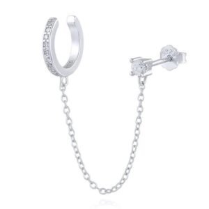 Arete Cadena De Plata 925 Argolla Sin Perforacion Zirconias
