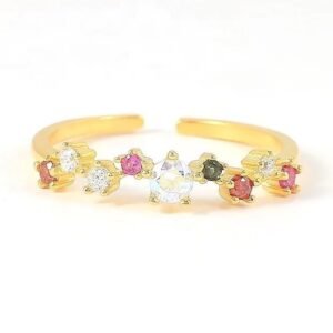 Anillo De Plata 925 Oro 18k Zirconias Colores Rosa Ajustable