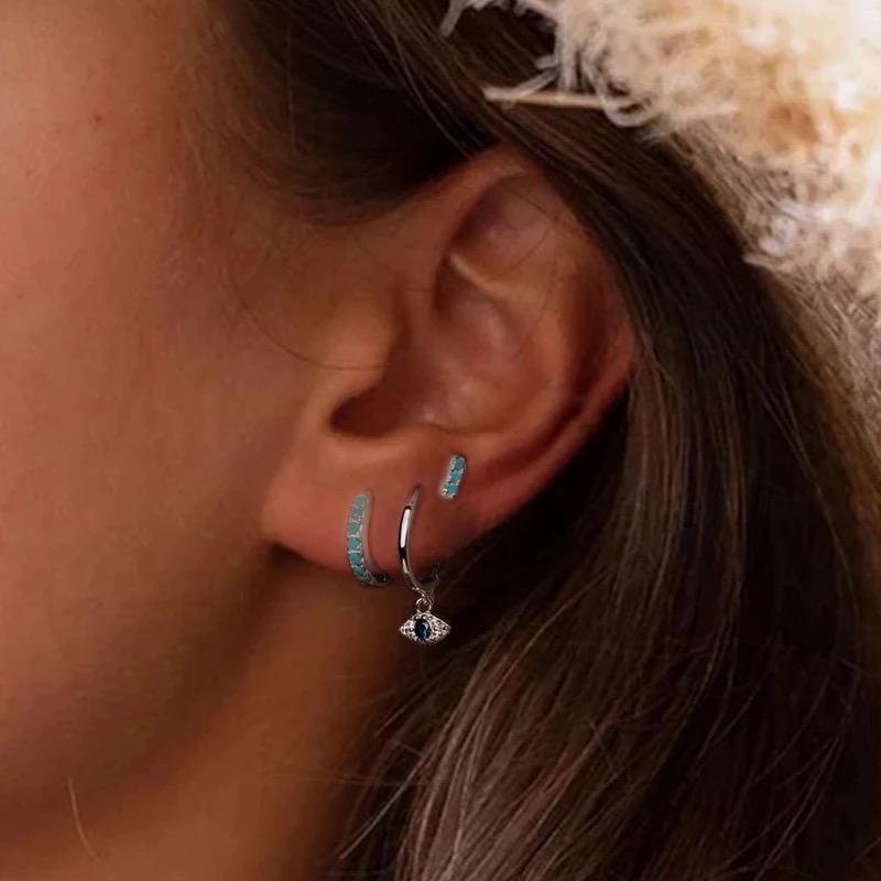Aretes de Plata 925 Zirconias Azul Arracadas - Image 3