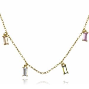 Collar Mujer Plata .925 Zirconias Colores Baño De Oro 18k