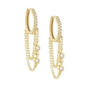 Aretes Plata Colgantes 925 Oro 18k Con Cadena Zirconias