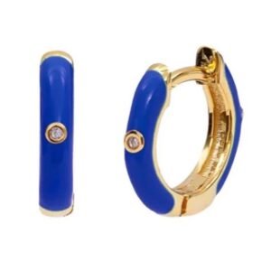 Aretes De Plata 925 Oro 18k Huggies Zirconias Azul Mujer