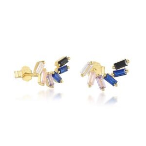 Aretes De Plata 925 Oro 18k Trepadores Multicolor Azules