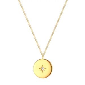 Collar Mujer Circulo Plata Baño De Oro 18k Zirconia Regalo