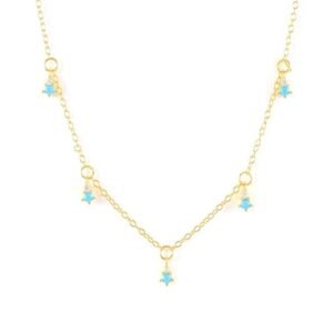 Collar de Plata 925 Oro 18k Azul Esferas Ajustable