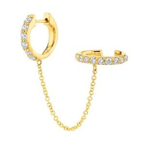 Arete Plata 925 Oro 18k Cadena doble Argolla Zirconias Mujer