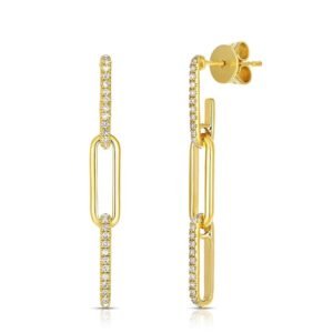 Aretes de Plata 925 Oro 18k Largos de Eslabones y Zirconias