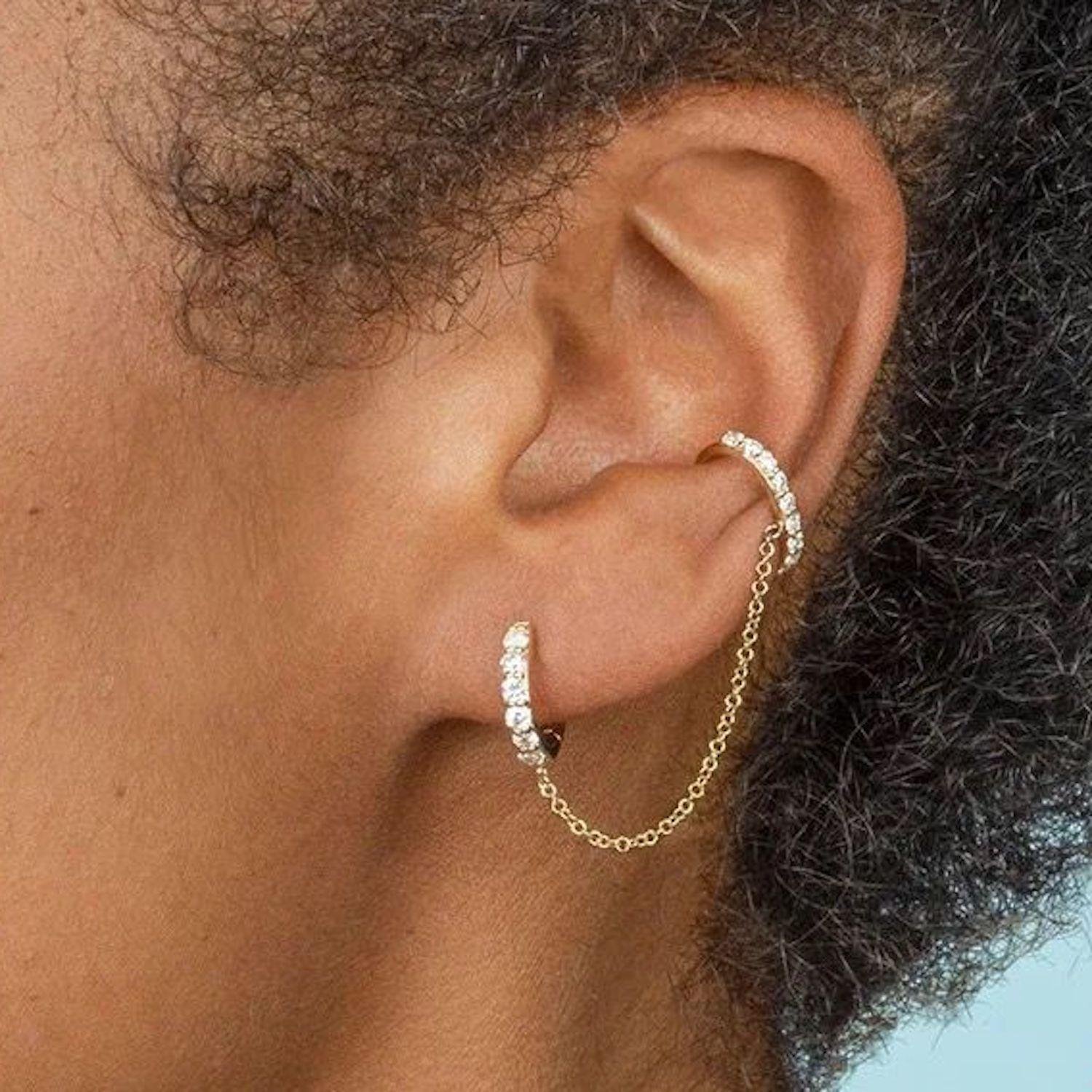Arete Plata 925 Oro 18k Cadena doble Argolla Zirconias Mujer - Image 3