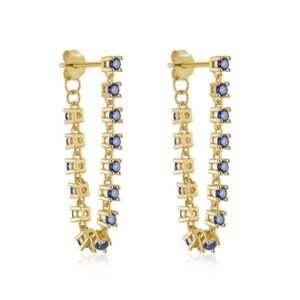 Aretes de Plata 925 Oro 18k Lila Zirconias Cadena Mujer