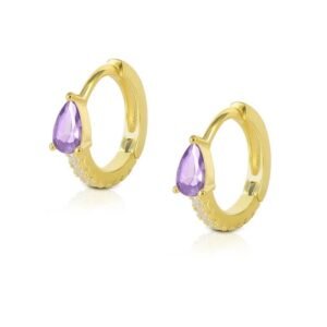 Aretes de Plata 925 Oro 18k Lila Zirconias Aro Unitalla