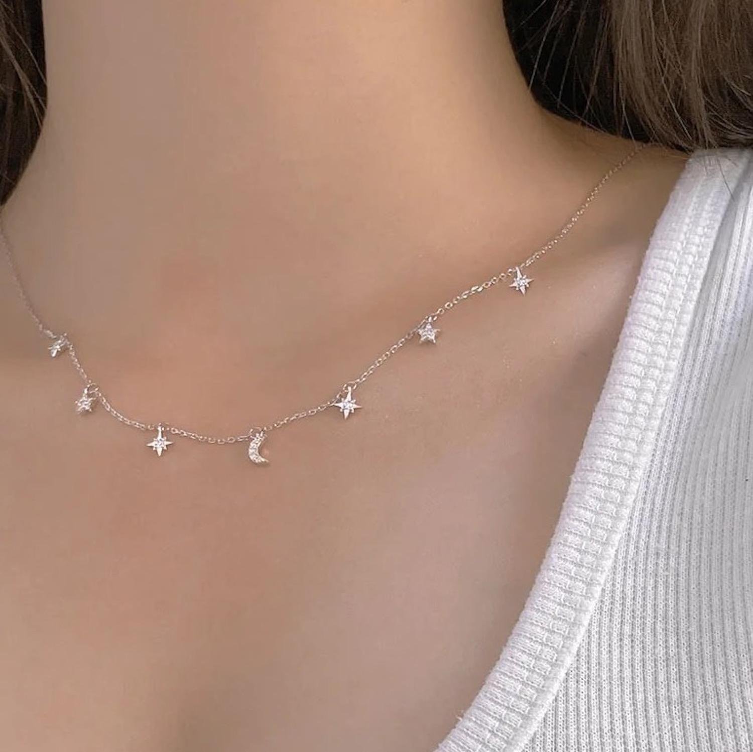 Collar de Plata 925 Zirconias Luna Estrellas Unitalla Mujer - Image 2