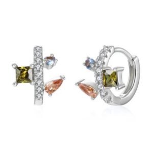 Aretes de Plata 925 Verde Zirconias Aro Unitalla Mujer