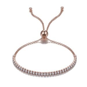 Pulsera de Plata 925 Rosa Zirconias Tenis Ajustable Mujer