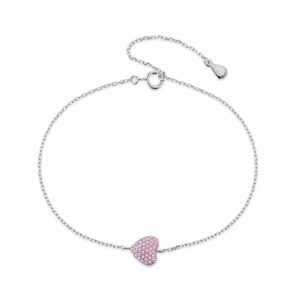 Pulsera de Plata 925 Zirconias Rosas Corazón Ajustable Mujer