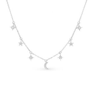 Collar de Plata 925 Zirconias Luna Estrellas Unitalla Mujer