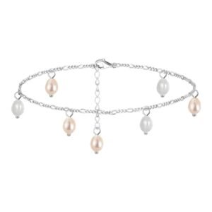 Tobillera de Plata 925 Perlas colgantes Ajustable