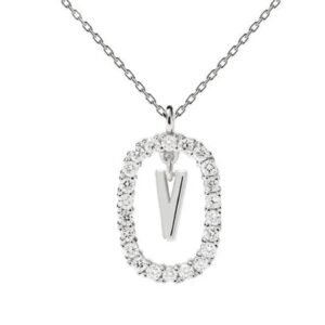 Collar de Plata 925 Zirconias Letra V Unitalla Mujer