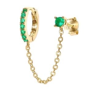 Arete de Plata 925 Oro 18k Verde Zirconias Cadena Mujer