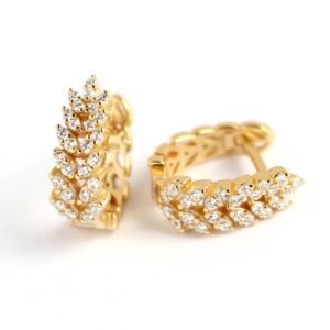 Aretes de Plata 925 Oro 18k Zirconias Hoja Unitalla Mujer