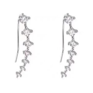 Aretes de Plata 925 Zirconias Largos Unitalla Mujer