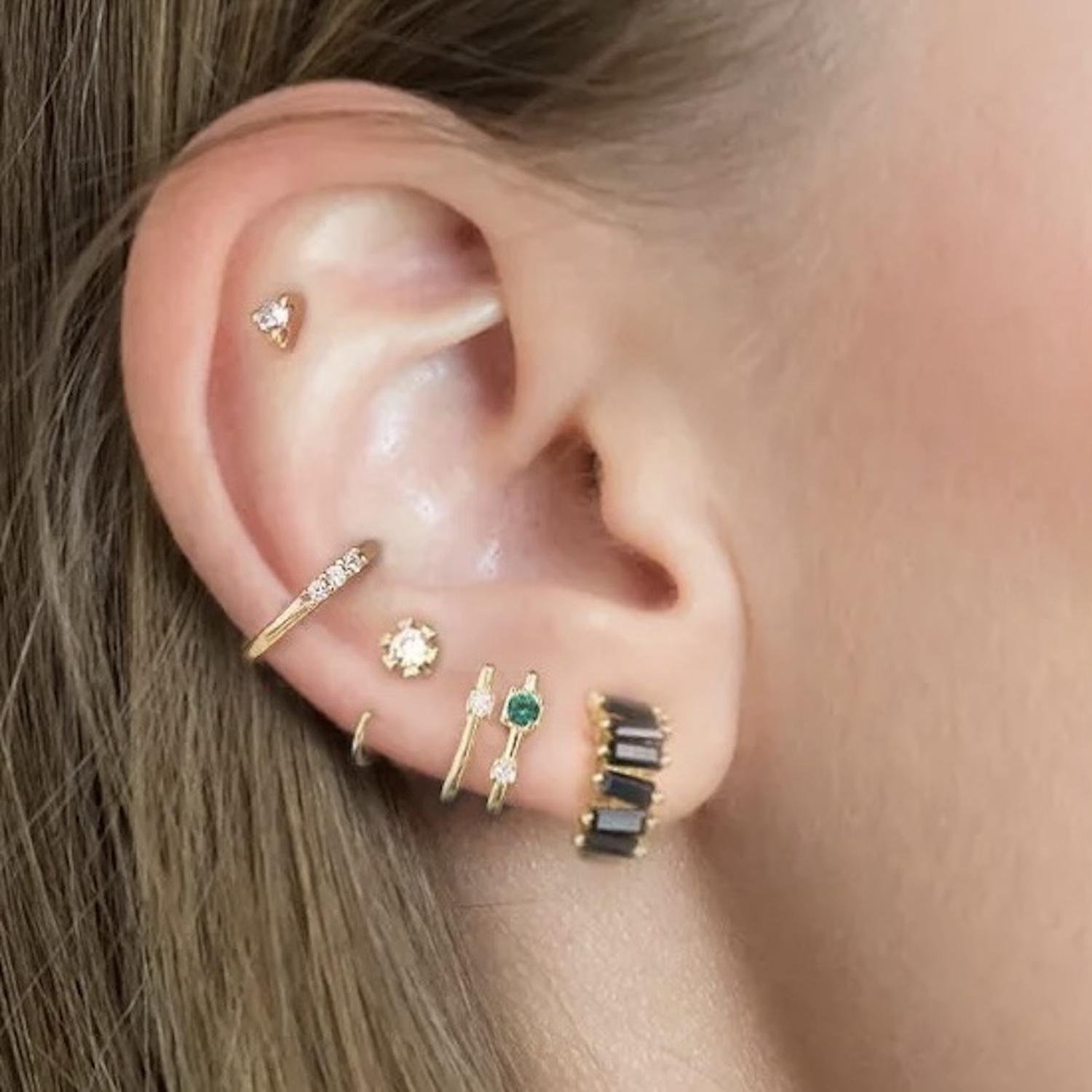 Aretes de Plata 925 Oro 18k Negro Zirconias Aro Unitalla - Image 3