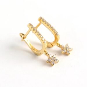 Aretes de Plata 925 Oro 18k Zirconias Flor Unitalla Mujer