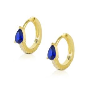 Aretes de Plata 925 Oro 18k Azules Zirconias Aro Unitalla