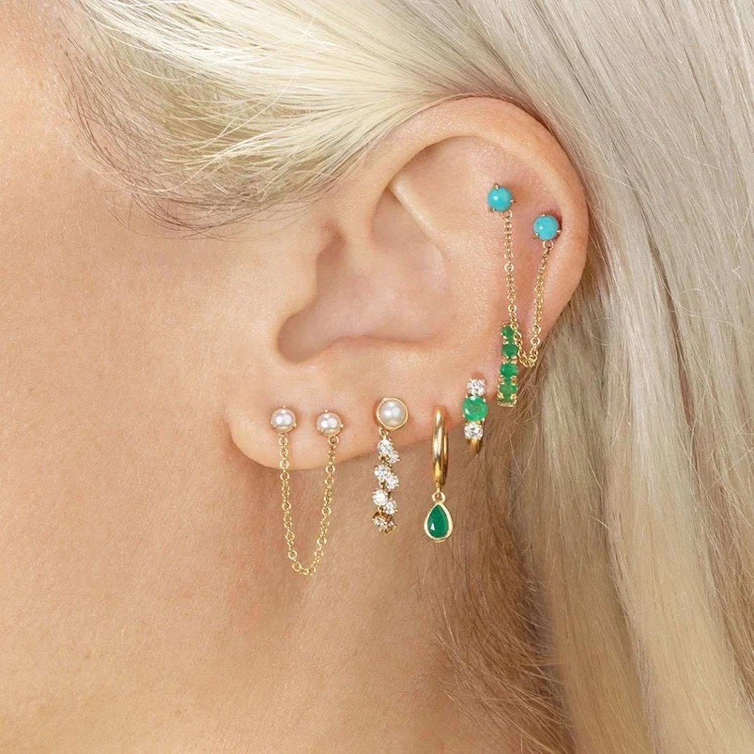 Aretes de Plata 925 Verde Zirconias Aro Unitalla Mujer - Image 3