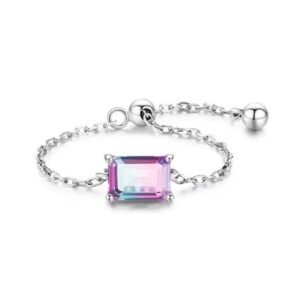 Anillo de Plata 925 Zirconia Tornasol Rectangular Ajustable