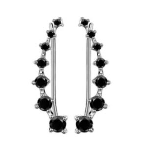 Aretes de Plata 925 Negro Zirconias Largos Unitalla Mujer