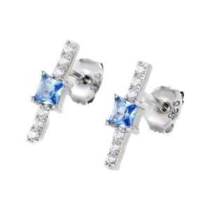 Aretes de Plata 925 Azul Zirconias Barra Unitalla Mujer
