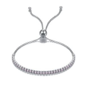 Pulsera de Plata 925 Zirconias Rosas Tenis Ajustable