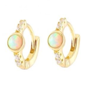 Aretes de Plata 925 Oro 18k Ópalo y Zirconias Aro Mujer