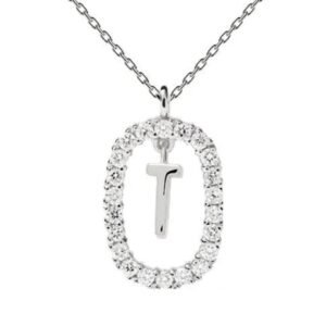 Collar de Plata 925 Zirconias Letra T Unitalla Mujer