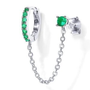 Arete de Plata 925 Verde Zirconias Cadena Unitalla Mujer