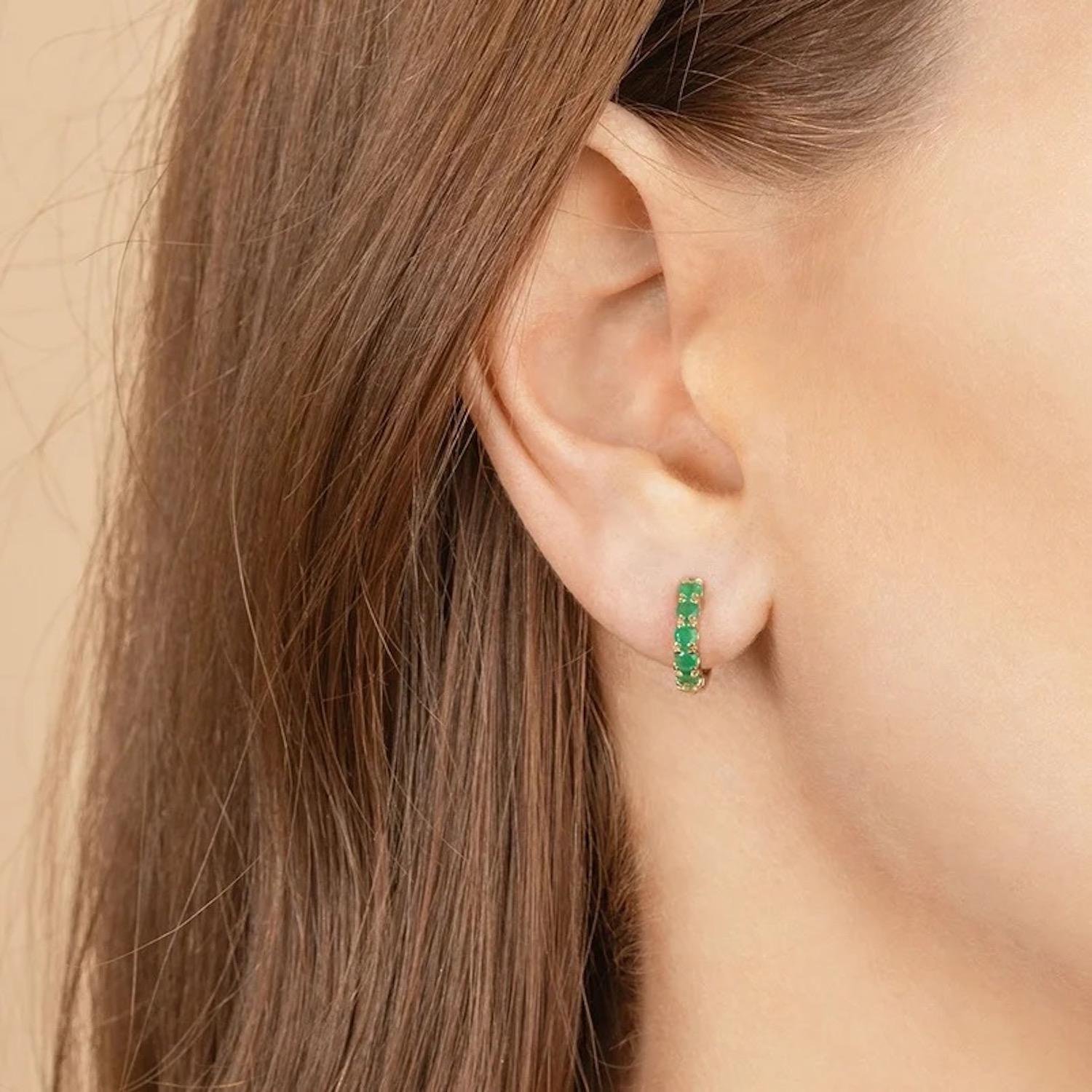 Aretes de Plata 925 Verde Zirconias Aro Unitalla Mujer - Image 2