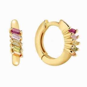 Aretes de Plata 925 Oro 18k Colores Zirconias Aro Mujer