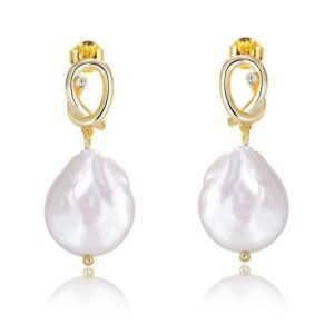 Aretes de Plata 925 Oro 18k Blanco Perlas grandes Unitalla