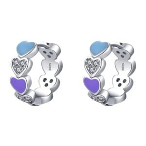Aretes de Plata 925 Lila Zirconias Azul Corazones Mujer