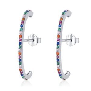 Aretes de Plata 925 Colores Zirconias Largos Mujer