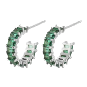 Aretes de Plata 925 Verde Zirconias Aro Unitalla Mujer