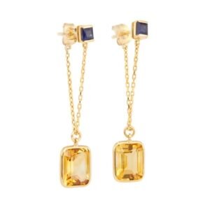 Aretes de Plata 925 Oro 18k Anaranjado Zirconias Colgantes
